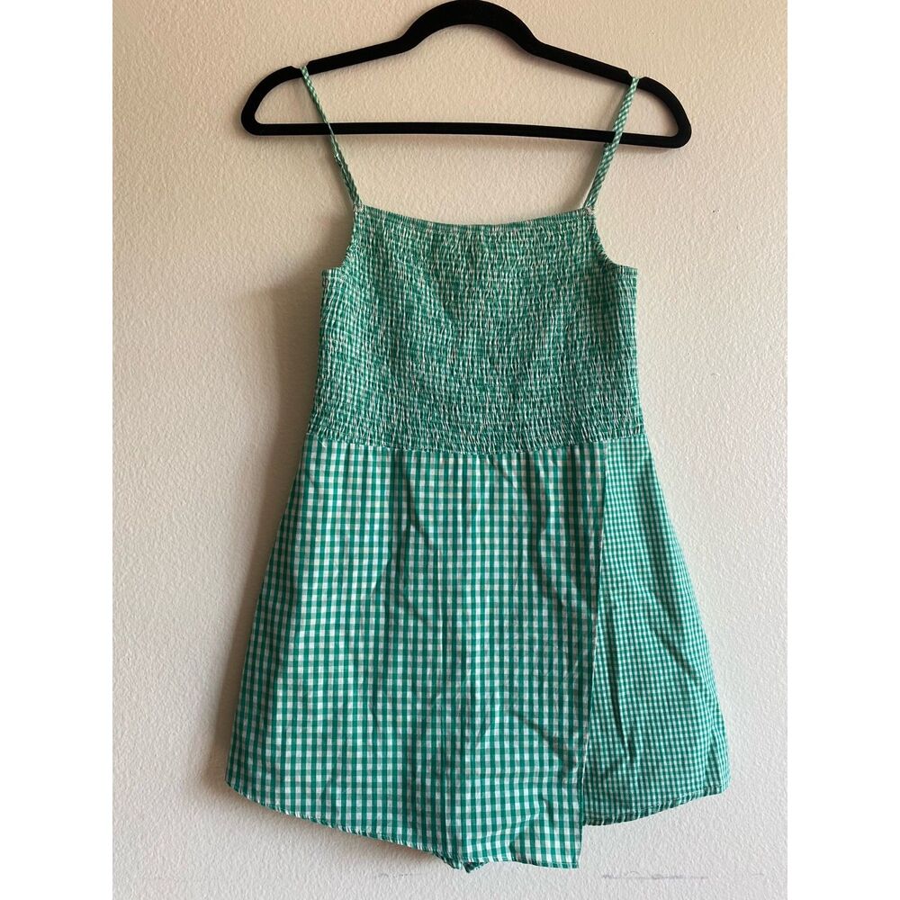 Urban Outfitters Plaid Romper Skort Green SIZE S